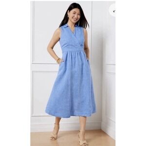 Talbots Sz 4 Faux Wrap Linen Shirtdress Resort Coastal Preppy Old Money Natural